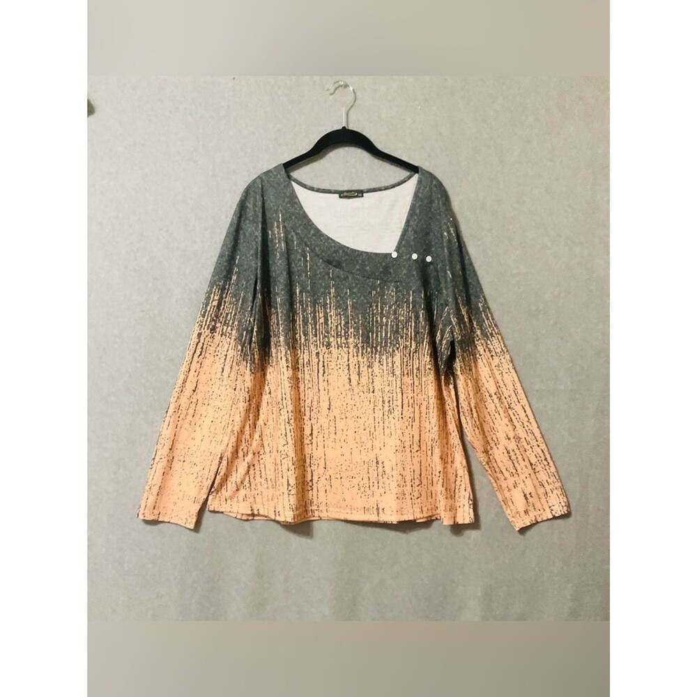 Ofeefan Women’s Ombre Peach and Gray Long Sleeve Top Sz XXL